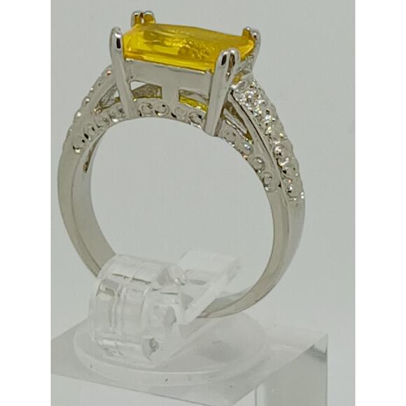 3CT Vintage Size 10 Gold GP Canary Yellow Radiant Sim Diamond CZ Engagement Ring - Picture 8 of 10